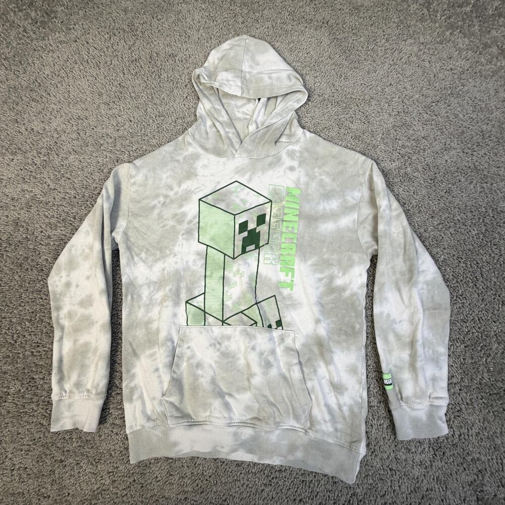 Minecraft Hoodie Boys XL Gray Pullover Hooded Pockets Creeper Graphic Logo